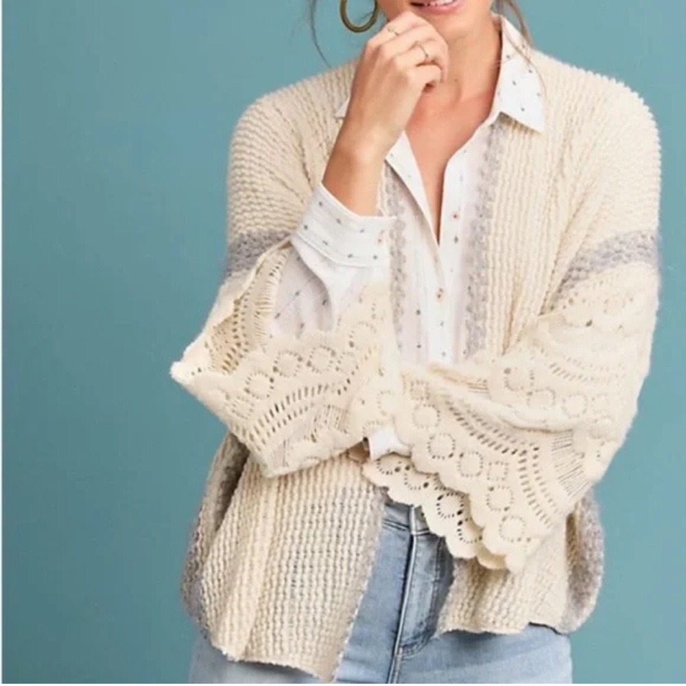 Anthropologie Rosanna Cozy Cream‎ and Gray Women's Sweater OS NWT